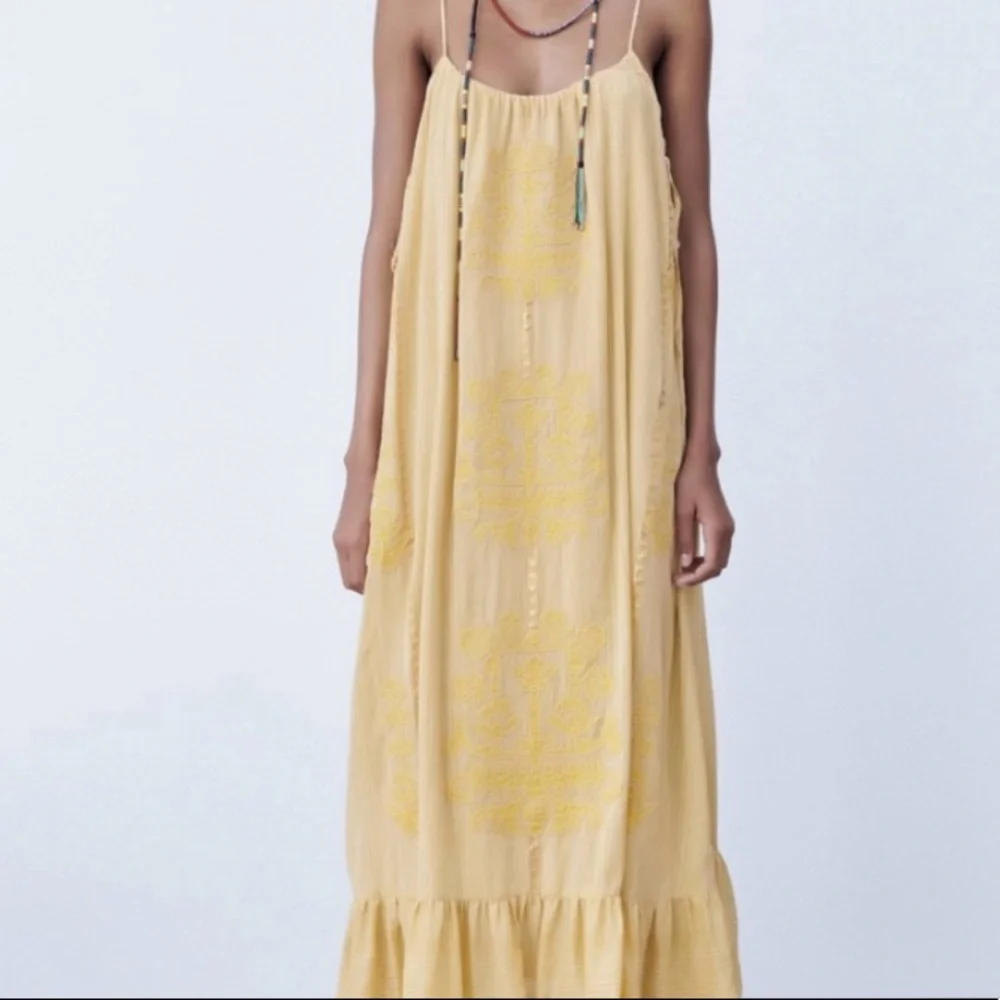 Zara embroidered ruffly embellished long cotton summer dress